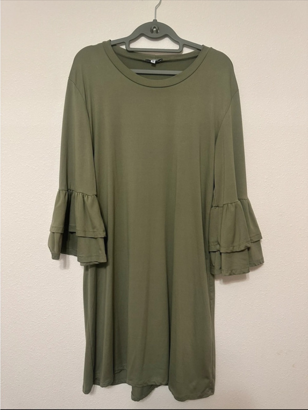 Olive Green Ruffle-Sleeve Women's Dress